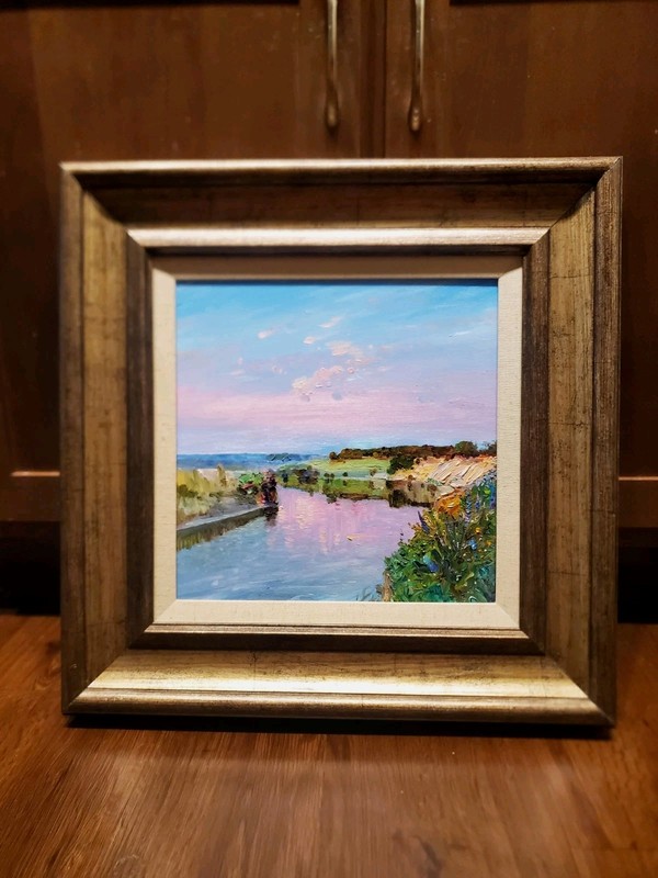 Original Oil Painting "Pink Sunset" – Framed Landscape – Oil on Canvas 20 x 20in gallery