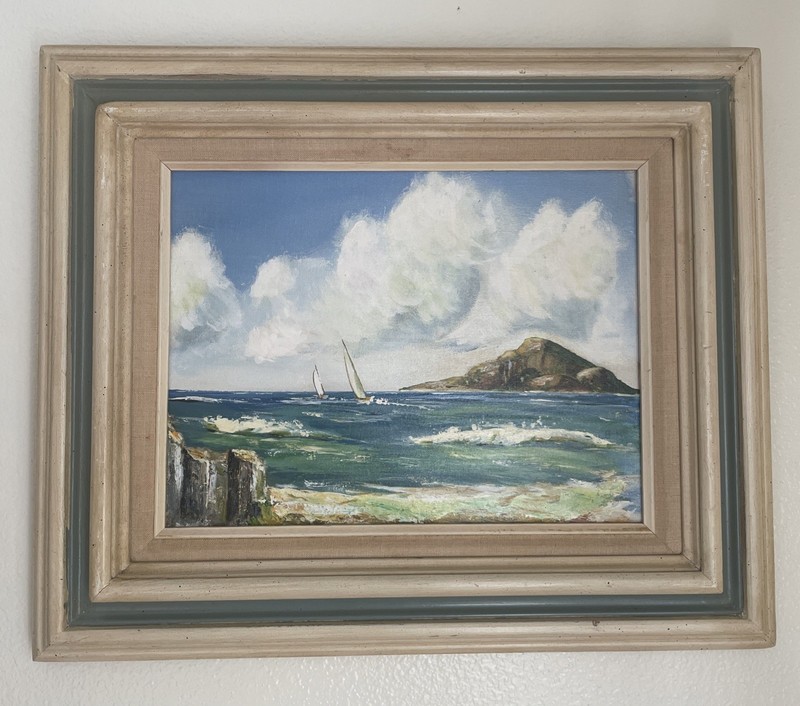 Orig.Coastal Seascape Oil on Canvas , Framed 20×24” Beautiful Colors & Technique