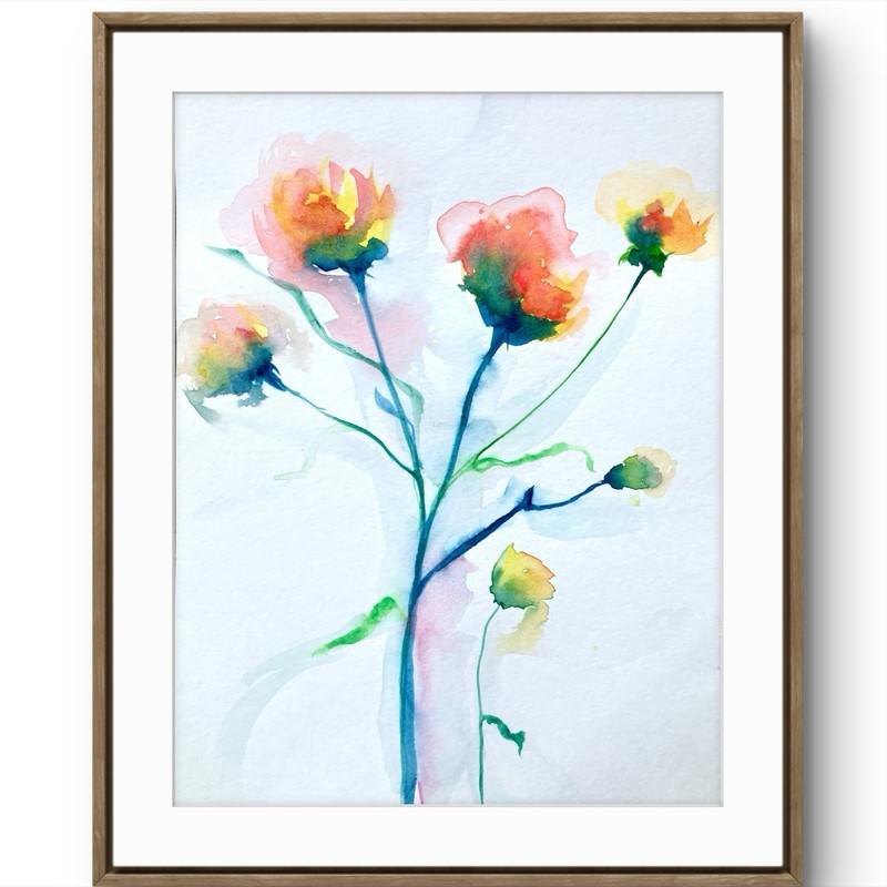 TITA PAINTZ Watercolor Roses Flowers Original Abstract Painting 9×12 Wall Art