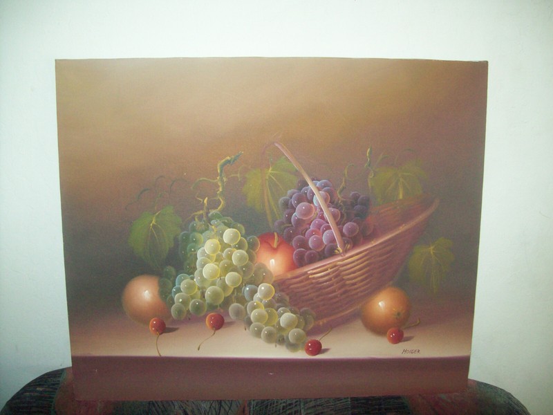 STILL LIFE OIL PAINTING ON CANVAS GRAPE WITH APPLES ART WORK