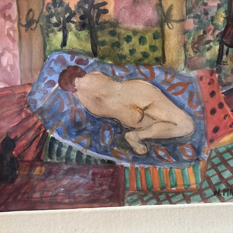Original Natalie Miel Impressionist Watercolor Painting Signed Framed French gallery