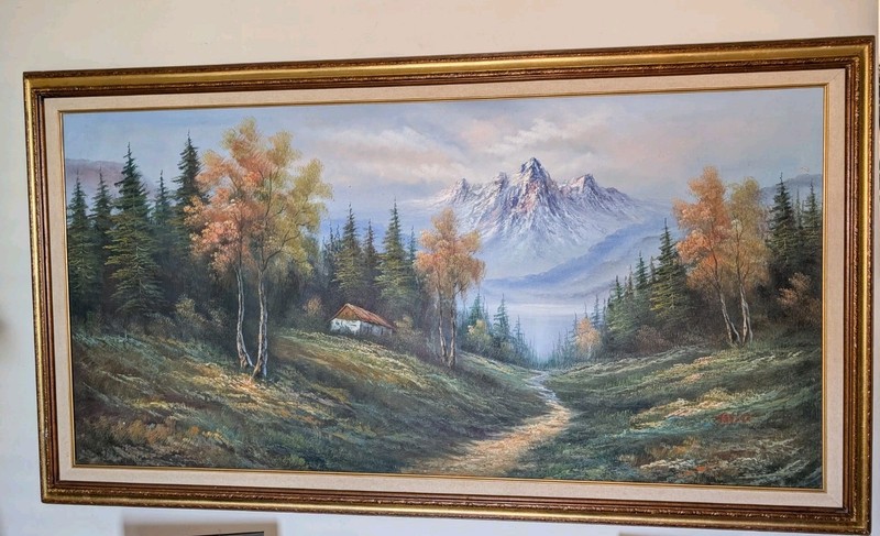 Signed Taylor Original Framed Oil Painting VTG Landscape MASSIVE 53″X29 1/2″!!!