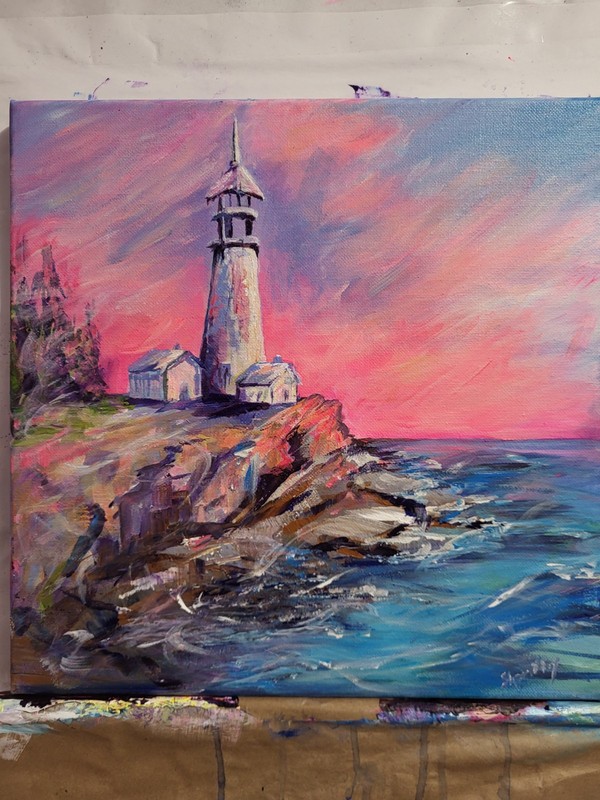 Original Acrylic Lighthouse Painting Coastal Art Handpainted Signed Canvas gallery
