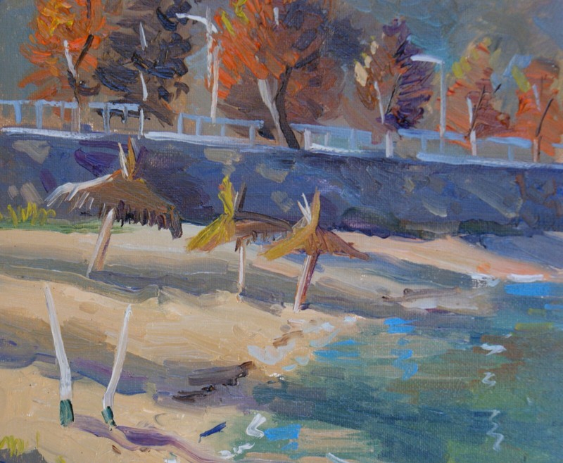 Original oil painting on canvas panel ,"Autumn by the lake", 50cmx60cm, Signed gallery
