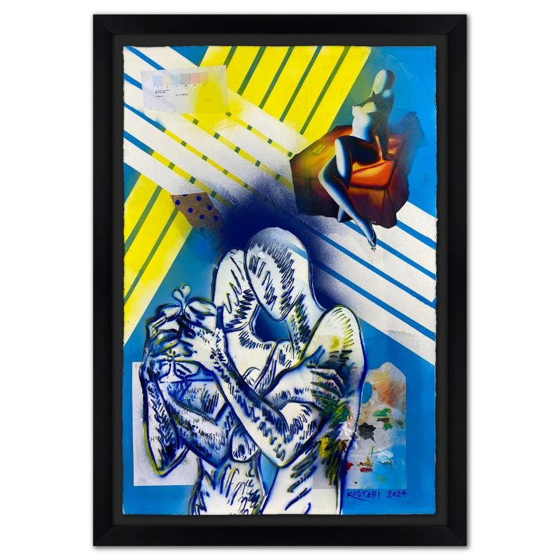 Mark Kostabi «Remember When» Framed Original Painting Hand Signed Art