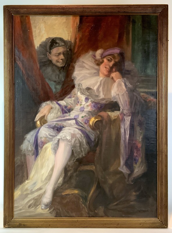 Antique Richard Geiger Art Deco Oil Painting Original Frame Signed Listed Artist