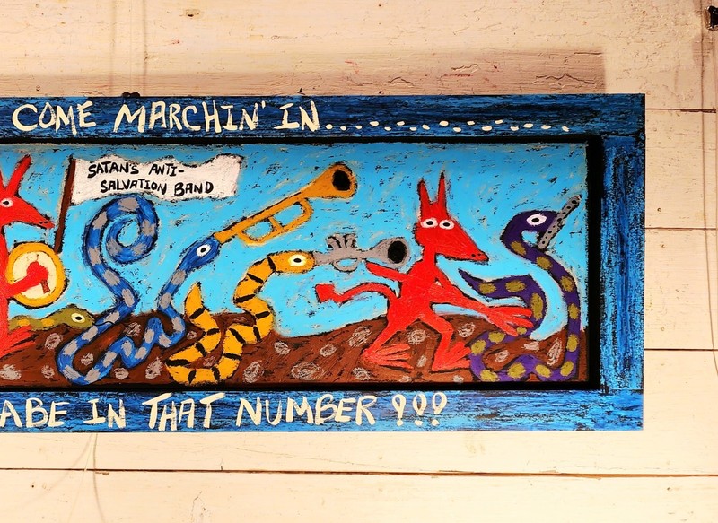 John Sperry Southern Primitive Religious Folk Art Devils & Snakes Painting 16X48 gallery