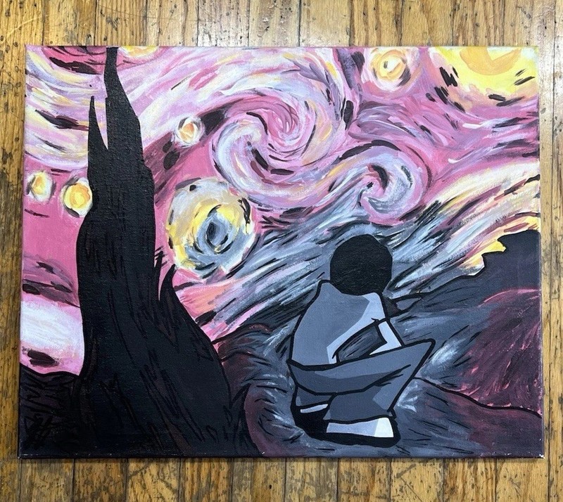 Hand-Painted Starry Night CUSTOM Sky & Landscape Figure Painting 16×20 Signed