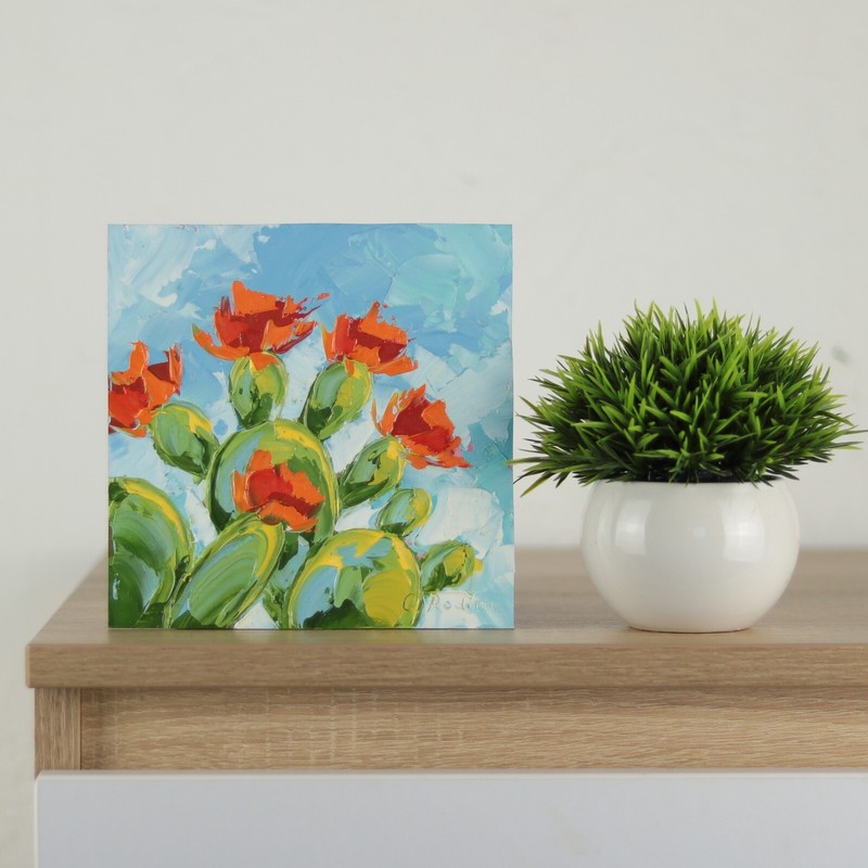 CACTUS FLOWER Oil Painting Orange Cactus Bloom Original Painting Desert Bloom gallery