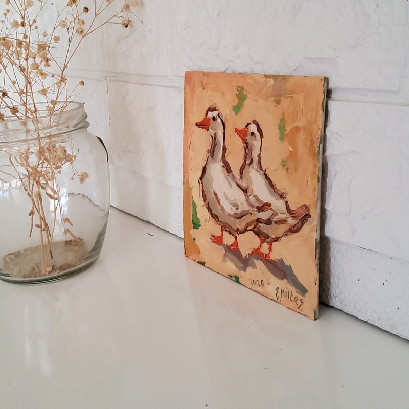 Ducks Gooses Painting Original Oil Artwork Semi Abstract Modern Small Wall Art gallery