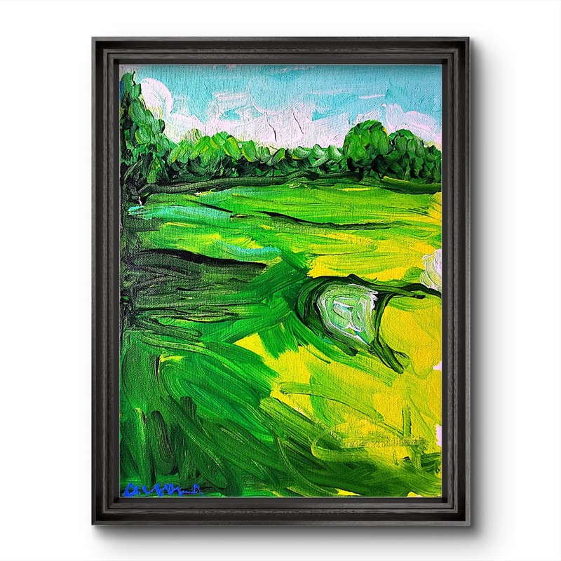 Aleph Original Impressionist Golf Course 9×12 Acrylic Painting Wall Art Canvas