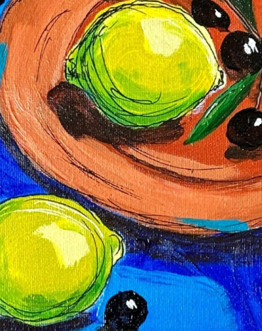 Original Lemon Olive Art 14x11 Canvas Bold Modern Expressionist Food Painting gallery