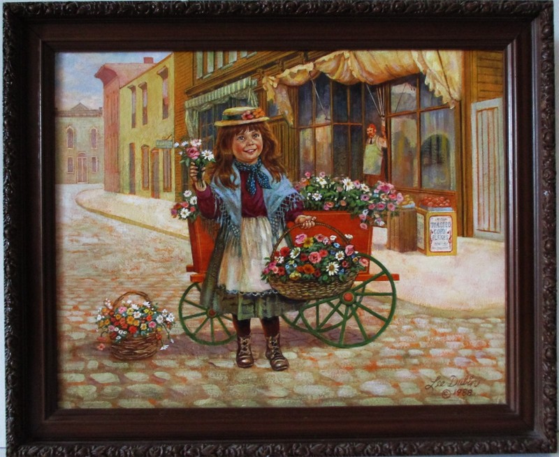 Lee Dubin Original Framed Oil Painting «Fresh Flowers Peddler»
