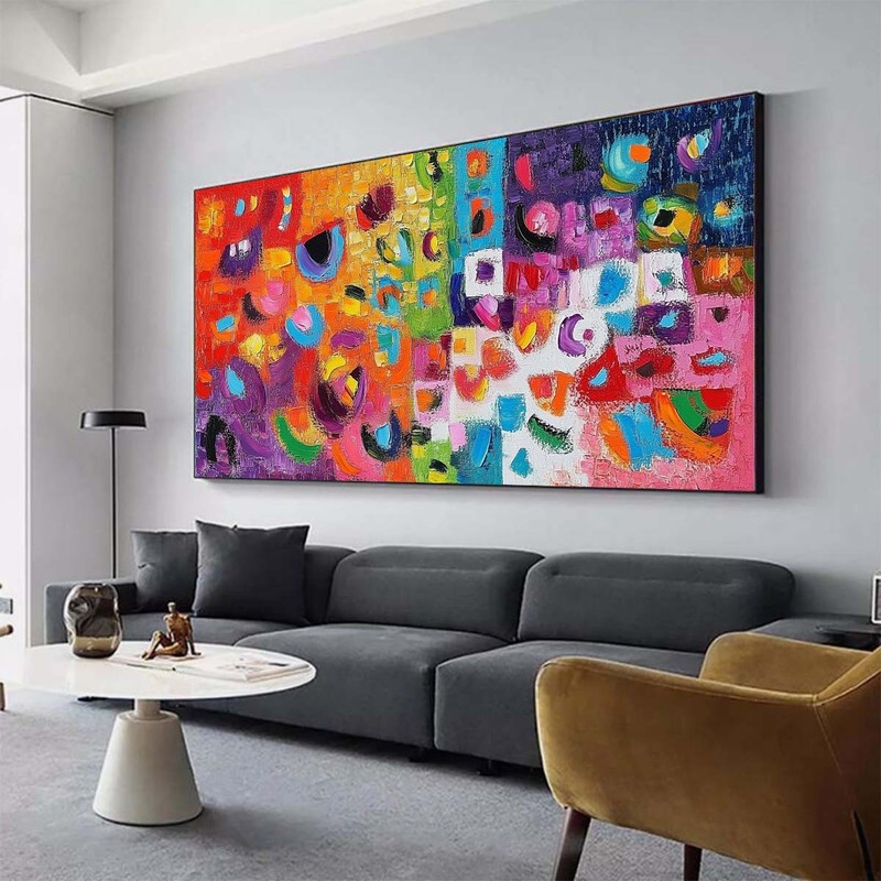 Abstract Texture Hand Painted Oil Painting on Canvas Living Room Pink Red Green