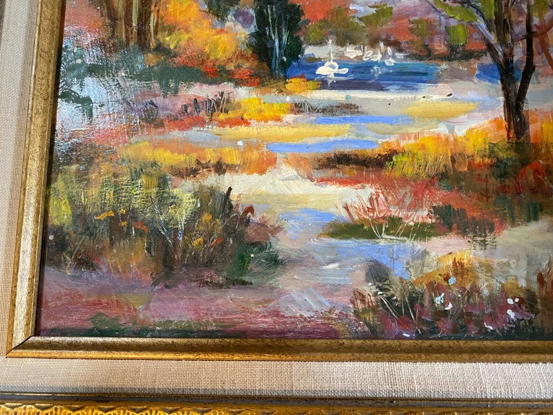 John Reilly (1942 - 2021) "Landscape With Pond Scene" Oil Painting - Framed gallery