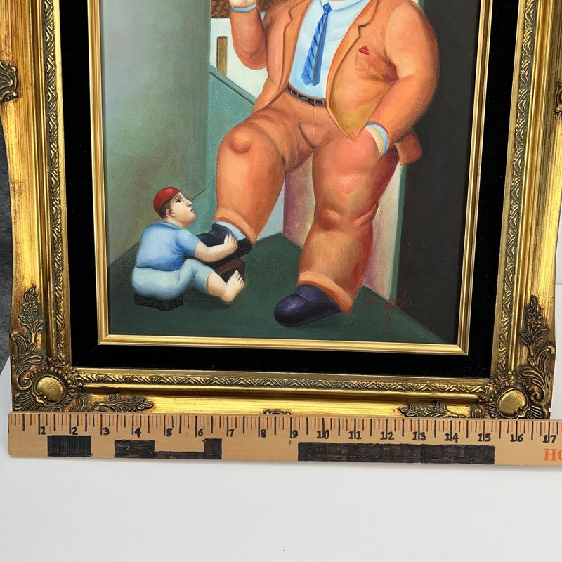 Art OIL PAINTING REPRO oF FERNANDO BOTERO Shoeshine CANVAS 12"X16" homage framed gallery