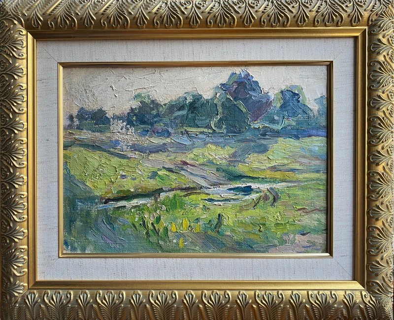 Painting original Summer landscape oil framed Ukrainian artist Yablonska Olena