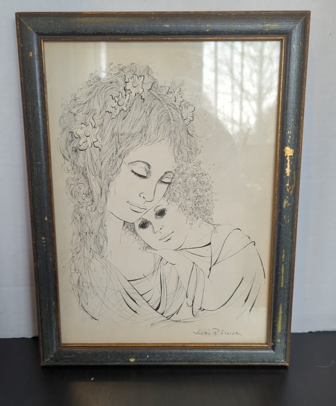 Justine Schachter Limited Edition Artwork Ink on Paper ‘Devotion’ Mother & Child