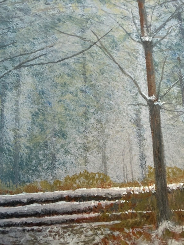 Gary Butler Signed 2001 Winter Landscape Painting Acrylic on Board Framed Quincy gallery