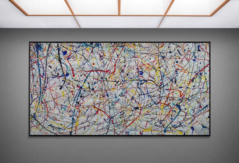 XXL Jackson Pollock Style Multicolor Abstract Art Textured Painting 59x30 in gallery