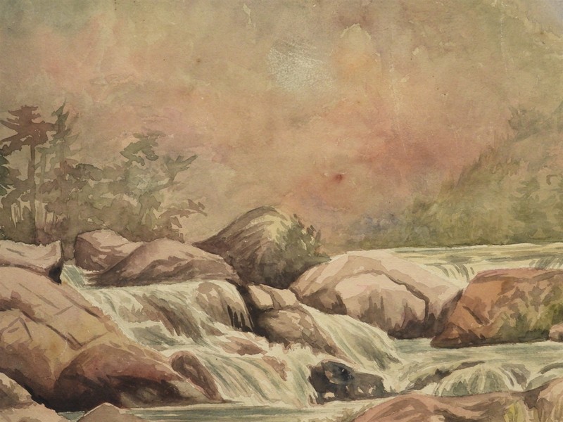 1890 Louis Michel Elshemus Woodland Stream California Plein Air WC Painting gallery