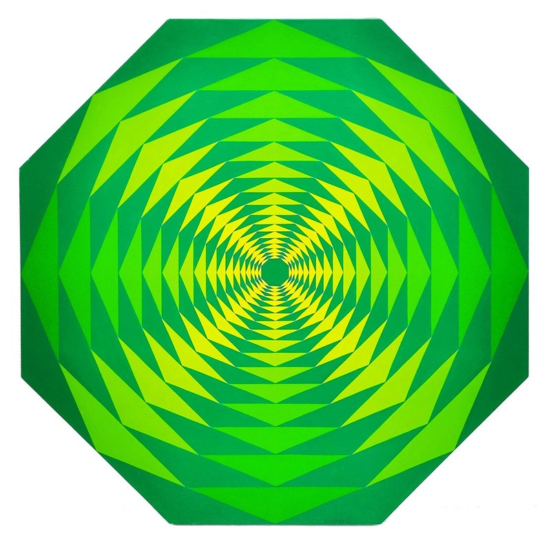 STAN SLUTSKY «JALAPENO» | ORIGINAL OCTAGON PAINTING 39X39″ | OP ART OTHERS AVAIL