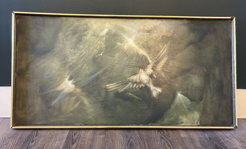 ORIGINAL Dorothy Pere OIL PAINTING Signed BIRD DOVE Spiritual Mythological 19×37