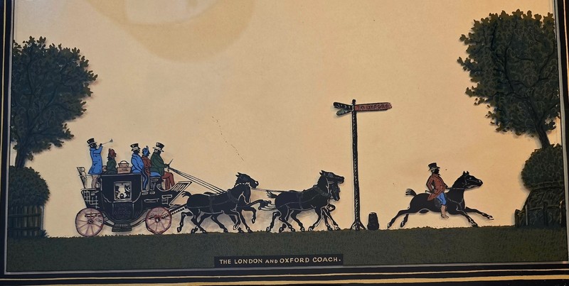 Pair Antique EGLOMISE Reverse on Glass The London and Oxford Coach/Return Coach gallery