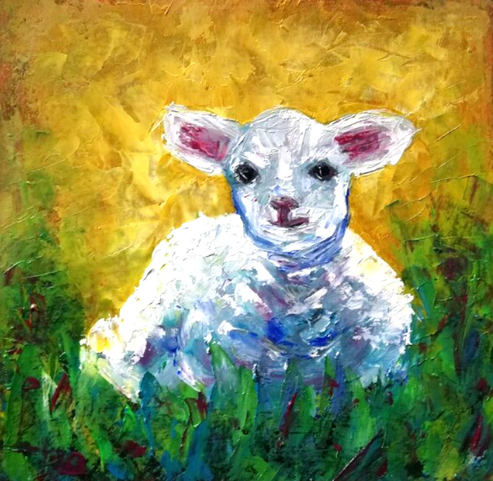Sheep original oil painting, painting with animal, gift for animal lovers. 20×20 cm