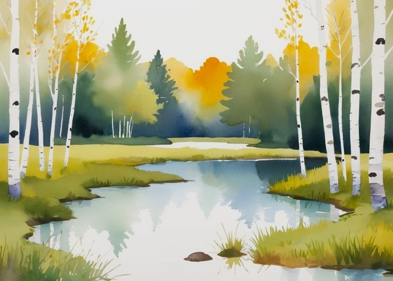 ACEO Birch Forest Landscape Tiny Miniature Mini *ART PRINT* Watercolor – Saulite