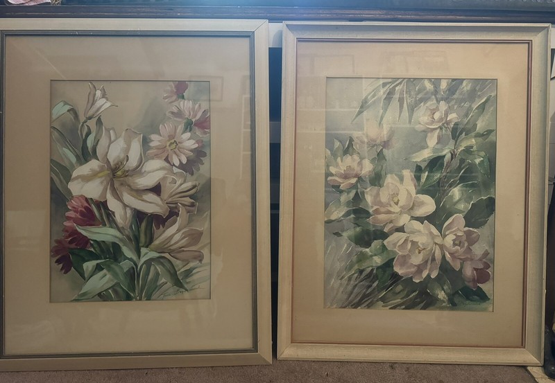 Vintage Watercolor Painting Framed With Glass Signed Tania Bogdanovich