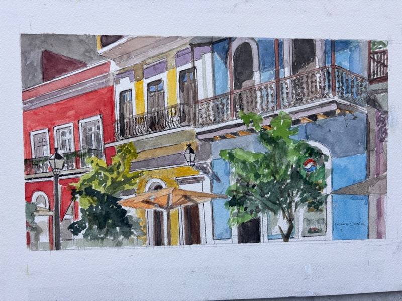 Puerto Rico, San Juan / Original Watercolor / 10″ H x 14″ W / Mimi Davis, Artist