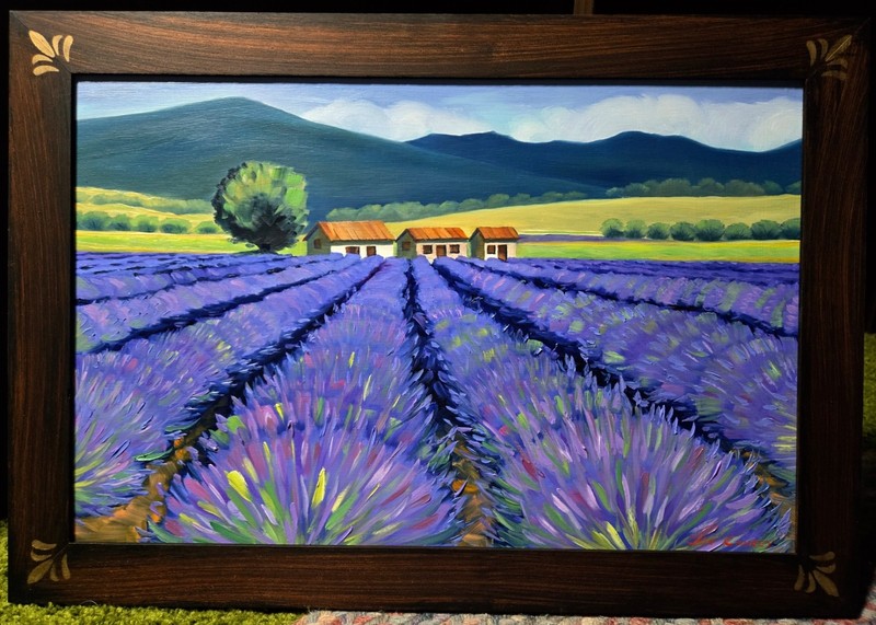 Original Impressionist Landscape Oil Painting Lavender France Alpes-Côte d’Azur
