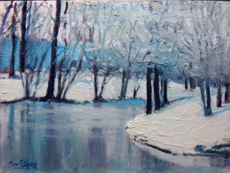 Winter wonderland river realistic Impressionism oil Painting landscape TomFisher