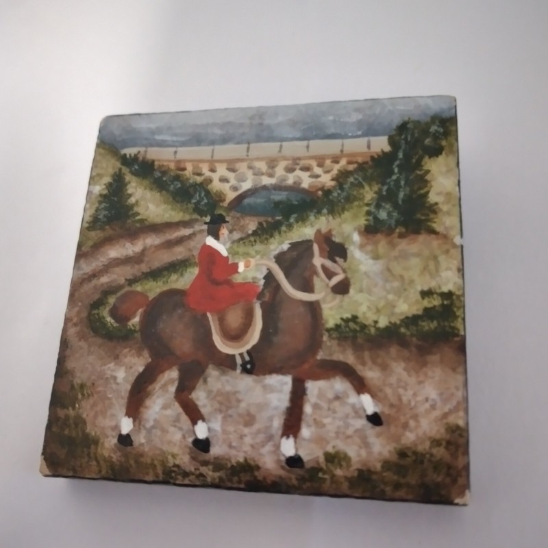 Vintage Horse Painting Brooch Woman on Horse Jacqueline Bujanow Signed