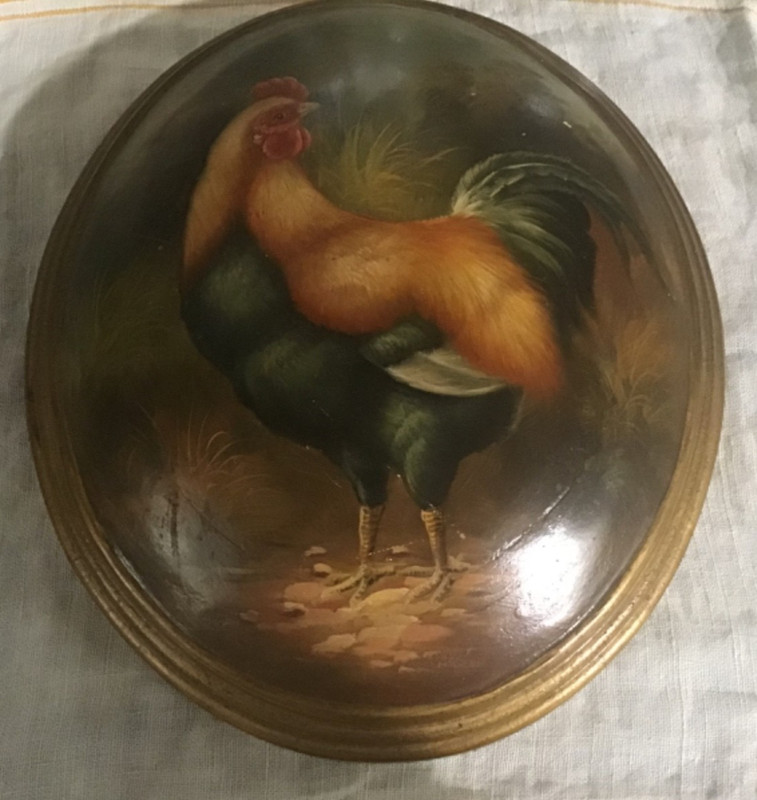 12”Rooster Oil painting on Oval Wood Artist~Old vintage Rare Original Art~Unique gallery