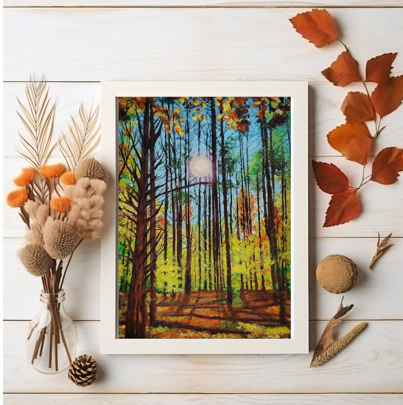 ORIGINAL Forest Landscape Sunrise Impressionism Acrylic Canvas Panel 5x7 Inches gallery