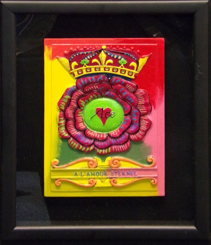 Steve Kaufman Original Ceramic Hand Painted framed Unsigned «A L’Amour Eternel»