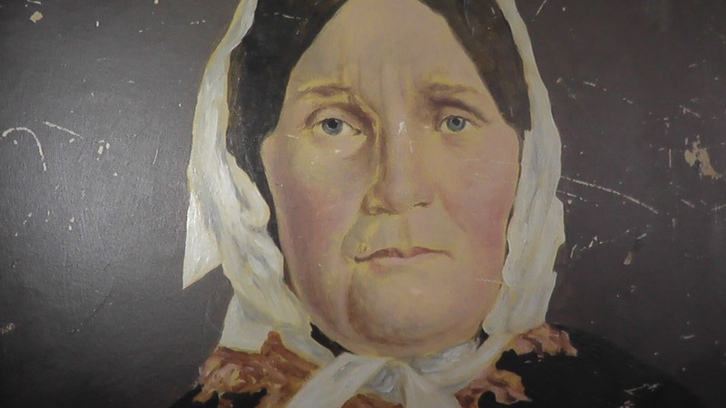 24x18 painting very old 1800s ? on thin metal woman housewife conservative usa gallery