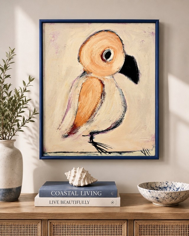 Large Framed Signed Original Abstract Bird Painting Canvas Modern Impasto 24x30 gallery