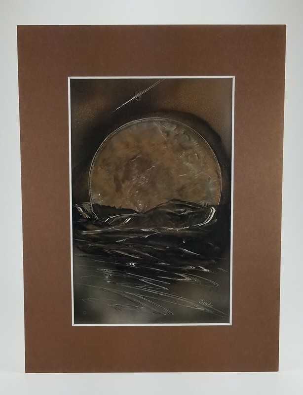 Gold Moon Art Landscape with Colorful art matte board by Jason Girard.