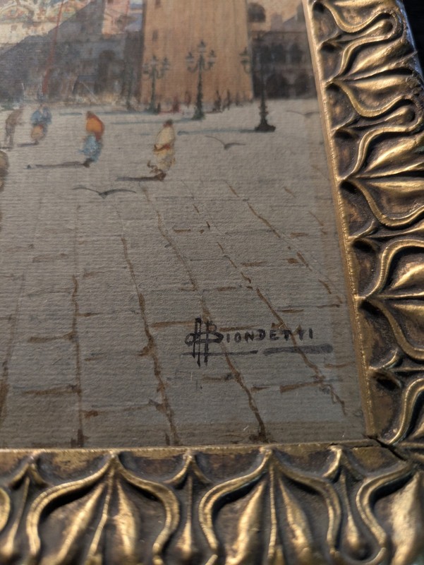 Signed Italian ANDREA BIONDETTI 1851-1946 Antique Framed Watercolor Venice Italy gallery