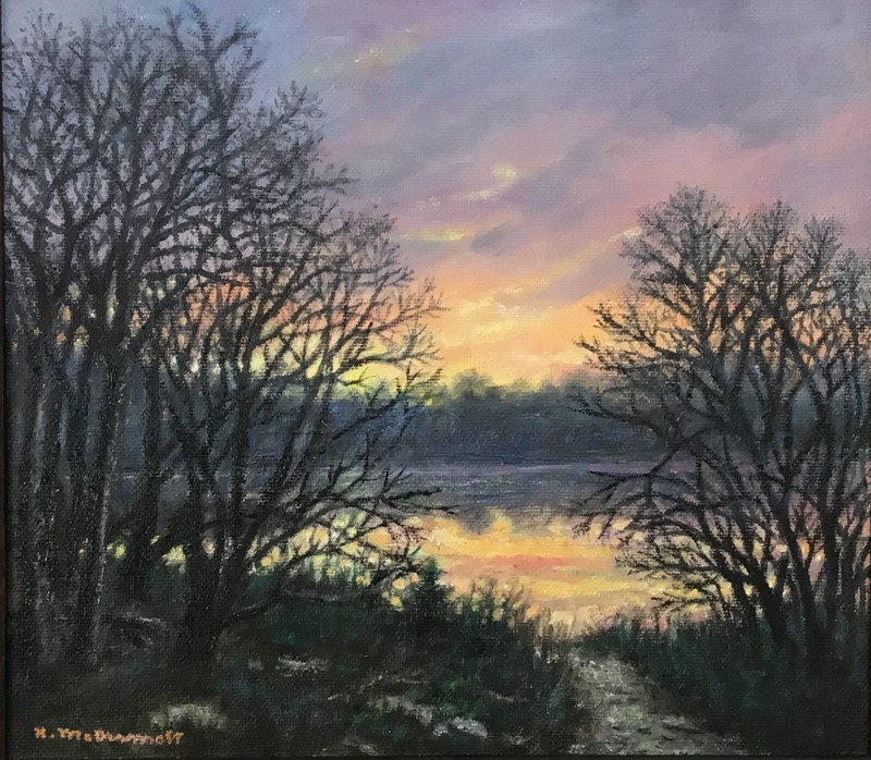 DOWN by the RIVER - landscape painting on 14.5x16.5 inch canvas by K. McDermott gallery