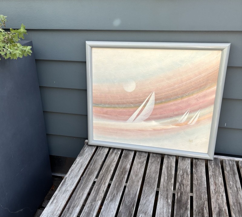 Vintage Mid-Century Painting William Meyers Seascape Abstract Art Canvas 22X26 gallery