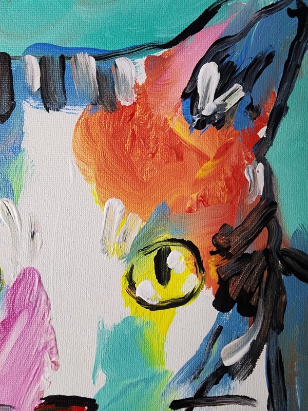 Original Abstract Cat Painting Canvas Neo Expressionist Fine Art Decor 11x14 gallery