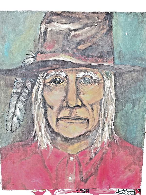 Vintage Oil painting Old Man Indian Portrait unsigned undated unframed