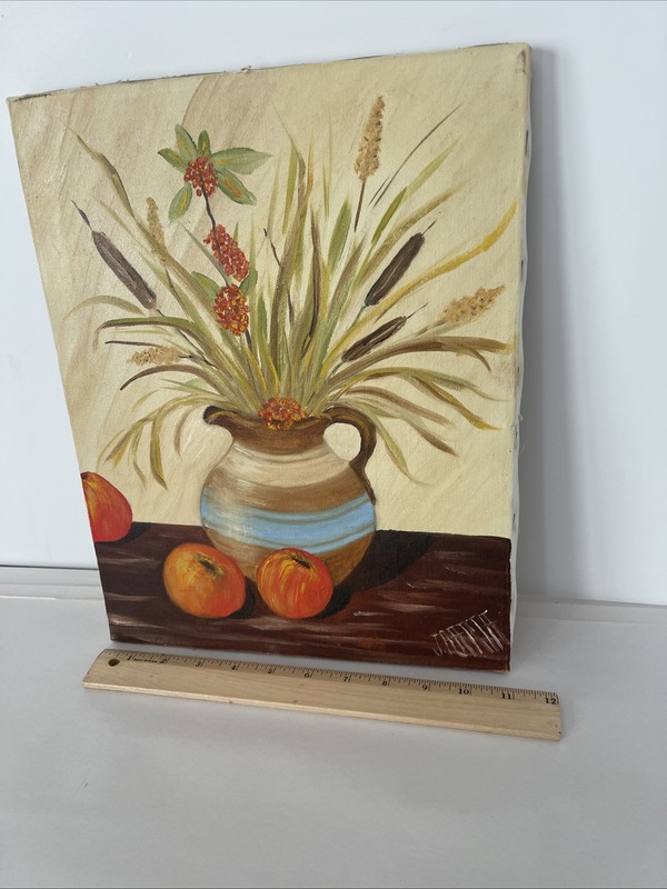 Fruit Floral Vase Bouquet Painting Original Acrylic Artist Signed 14x11” gallery