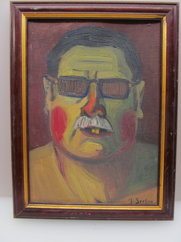 Avant-garde old oil painting expressionism abstraction signed Breton