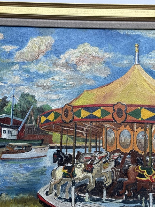 JO CAIN PAINTING CAROUSEL RIDE WPA AMERICAN REGIONALISM FAMOUS OIL ANTIQUE RARE gallery