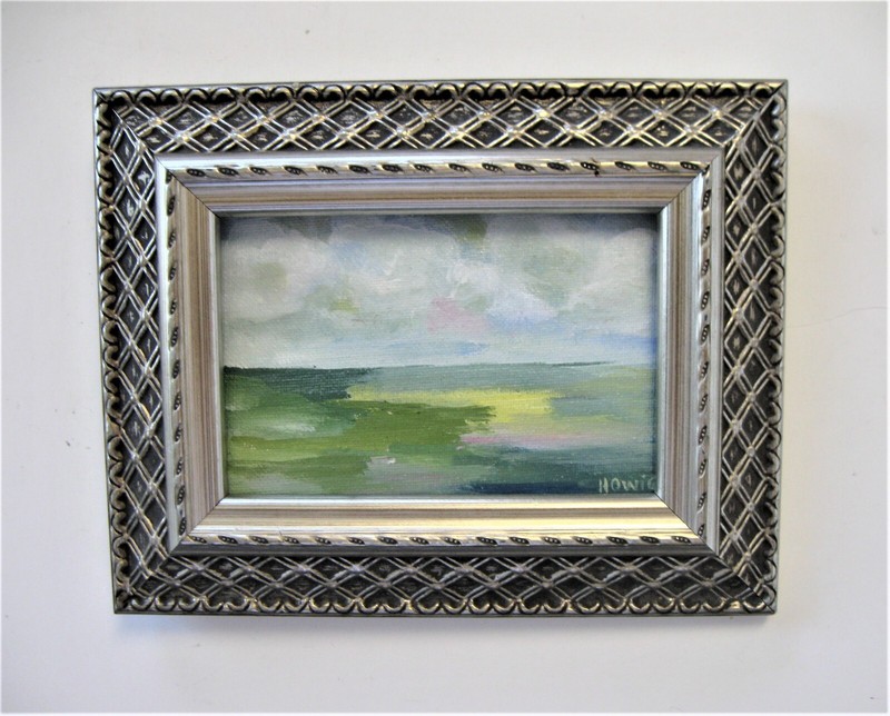 Original silver framed landscape painting, 9″ x 7″, acrylic art canvas, OOAK